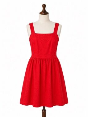 J.Crew Red Linen Blend Tie-Back Mini Dress Size Medium Spring Wedding Guest